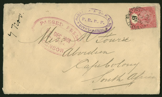 Ceylon 1901 Diyatalawa FRNF Censor Letter