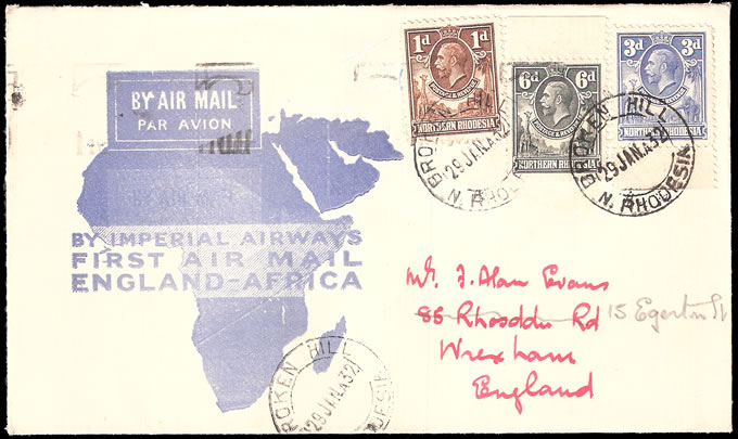 Northern Rhodesia 1932 First Flight Broken Hill to England