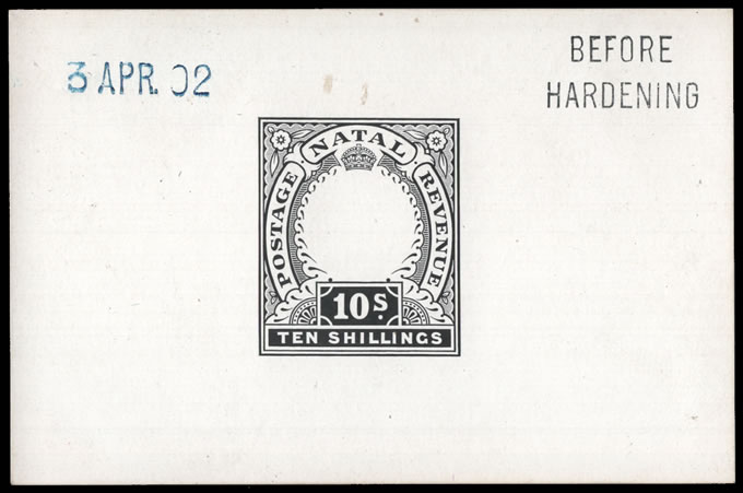 Natal 1902 KEVII 10/- Postage Revenue Die Proof BH 3 Apr 02