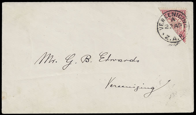 Transvaal 1899 Vurtheim 1d Bisect on Vereeniging Letter