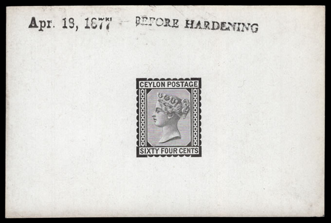 Ceylon 1877 QV 64c Die Proof Before Hardening, Rare