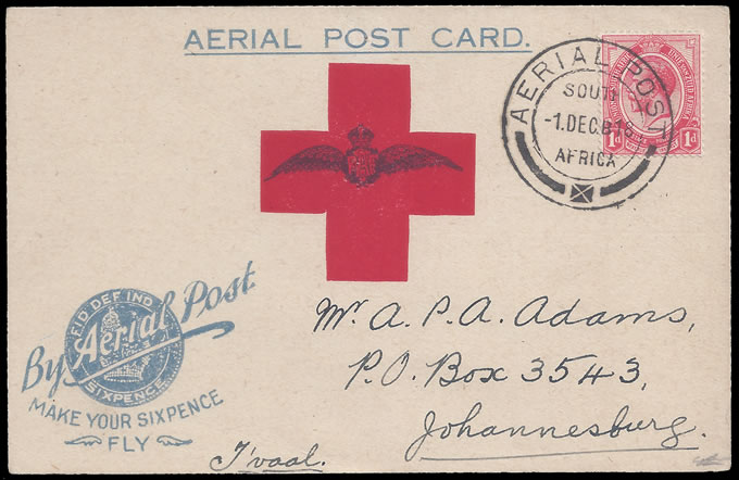 South Africa 1918 Benoni Flight Card, Superb - Click Image to Close