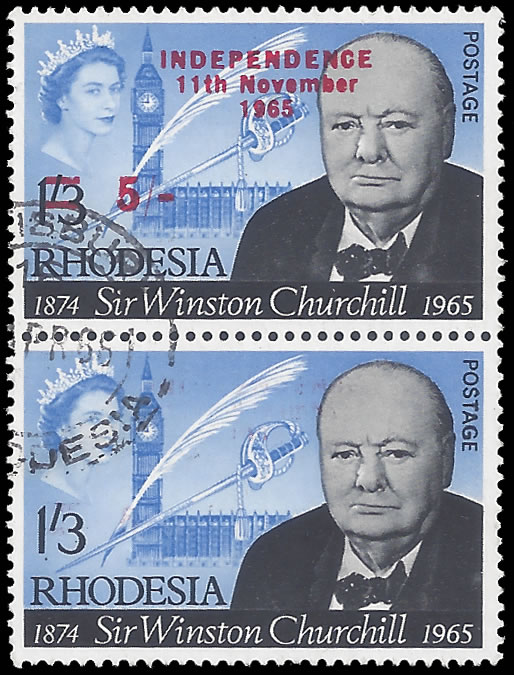 Rhodesia 1966 5/- Churchill Binda Forgery, Omitted Overprint
