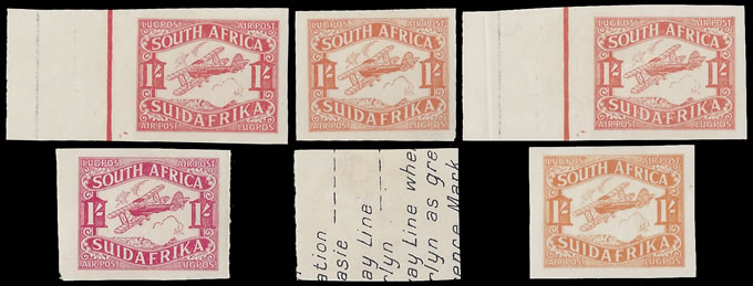 South Africa 1929 Airmails 1/- Plate Proofs on Chart, Full Set - Click Image to Close
