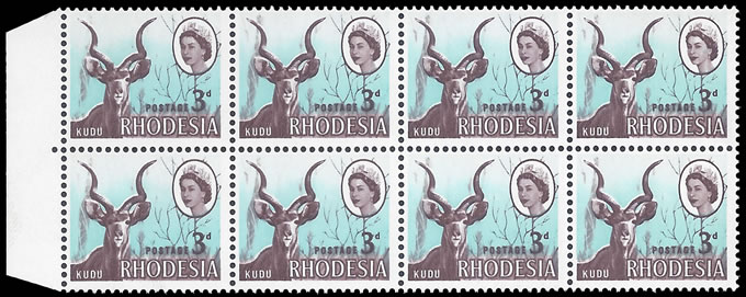 Rhodesia 1966 3d Kudu Missing Branches Block, Upward Shift