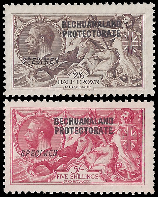 Bechuanaland 1914 2/6 & 5/- Seahorses Specimens Set