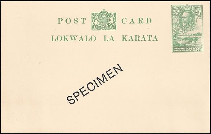 Bechuanaland 1932 KGV ½d Postcard Specimen