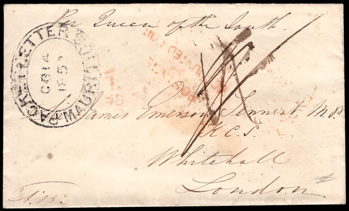 Mauritius 1852 Packet Letter Postage Unaccounted to London