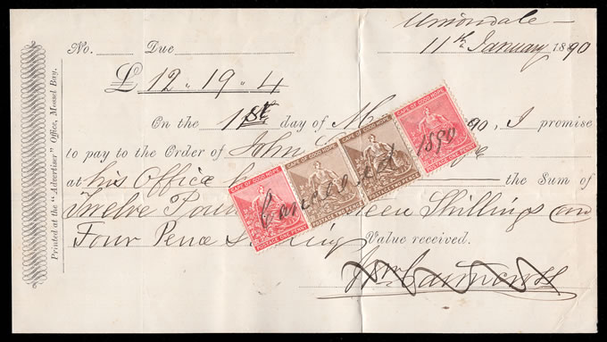Cape of Good Hope 1890 Rectangulars Used on Promissory Note