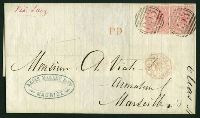 Mauritius 1875 Letter QV 4d Pair, B53