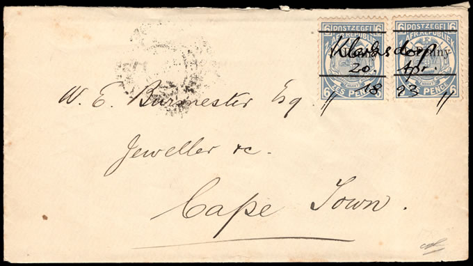 Transvaal 1893 Spectacular Klerksdorp Manuscript Cancel Entire