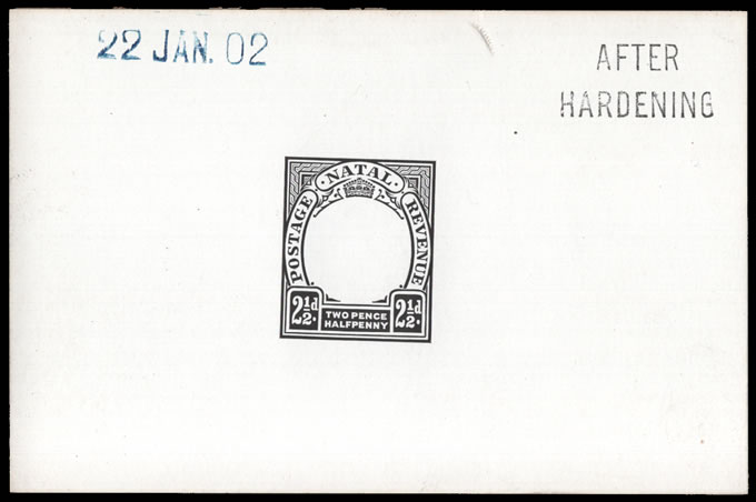 Natal 1902 KEVII 2½d Postage Revenue Die Proof AH 22 Jan