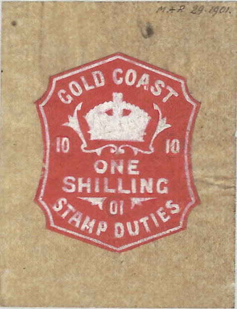 Gold Coast Revenue 1901 1/- De La Rue Handpainted Duties Essay