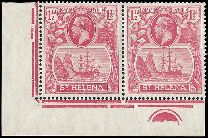 Saint Helena 1923 Badge Issue 1½d Cleft Rock in Plate No