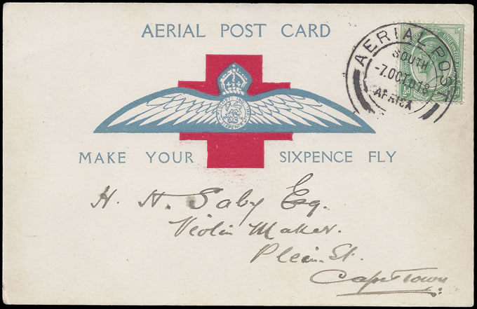 South Africa 1918 Cape Town First Flight Card