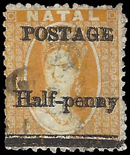 Natal 1877 ½d on 1d Surcharge Double