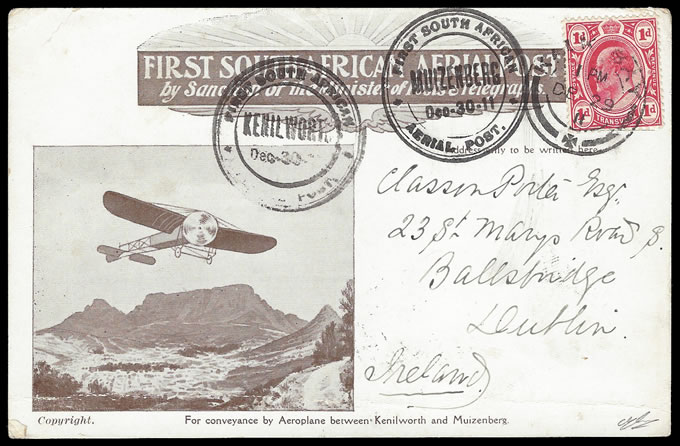 South Africa 1911 Rare Second Return Flight, Overseas Mailing