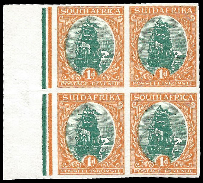 South Africa 1926 1d Colour Trial Plate Proof Block, Imperf - Click Image to Close