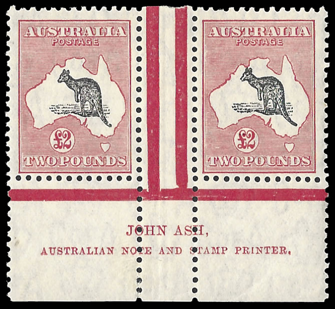 Australia 1934 Kangaroo £2 Imprint Pair UM, Open Mouth Roo, Rare - Click Image to Close