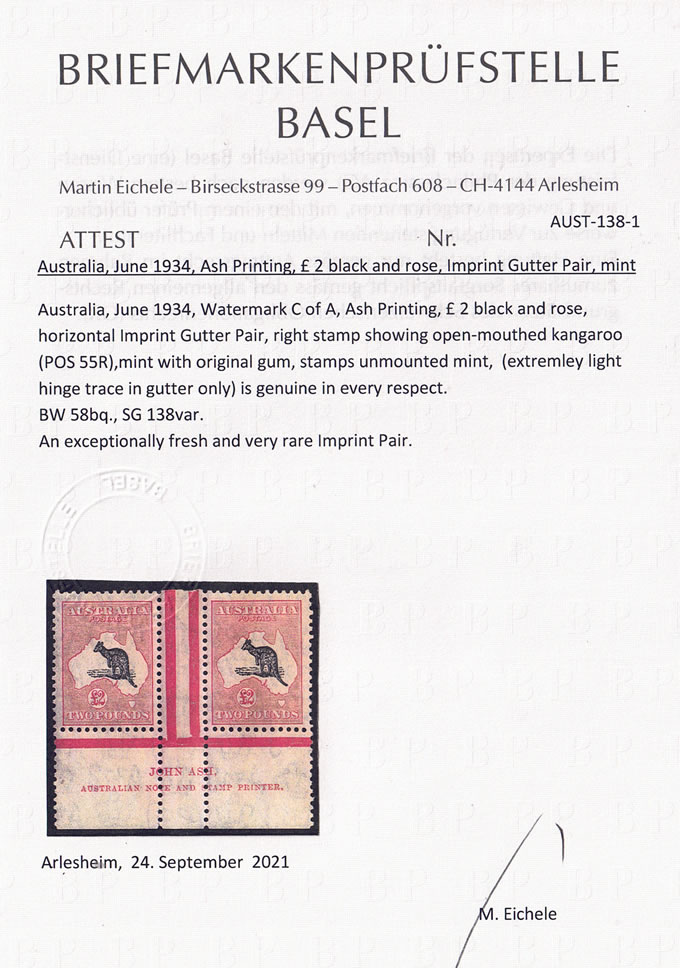 Australia 1934 Kangaroo £2 Imprint Pair UM, Open Mouth Roo, Rare - Click Image to Close