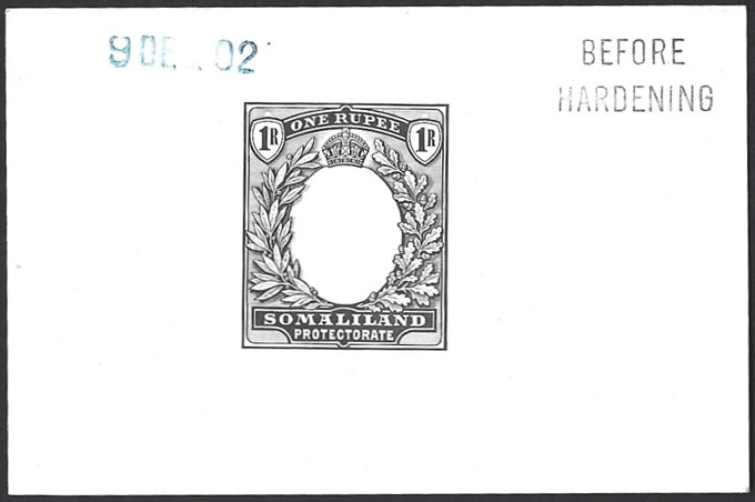 Somaliland 1904 KEVII 1R Die Proof 9.12.02 BH, Rare