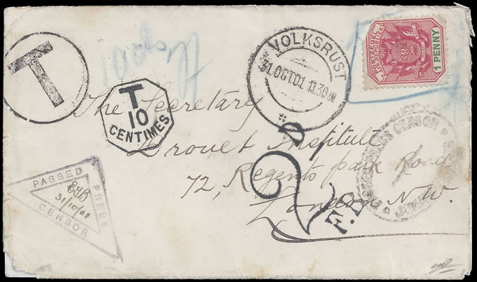 Transvaal1901 Disallowed Transvaal Postage Volksrust Censor