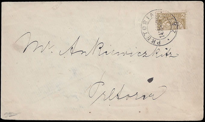 Transvaal 1894 Vurtheim 2d Bisect on Pretoria Letter