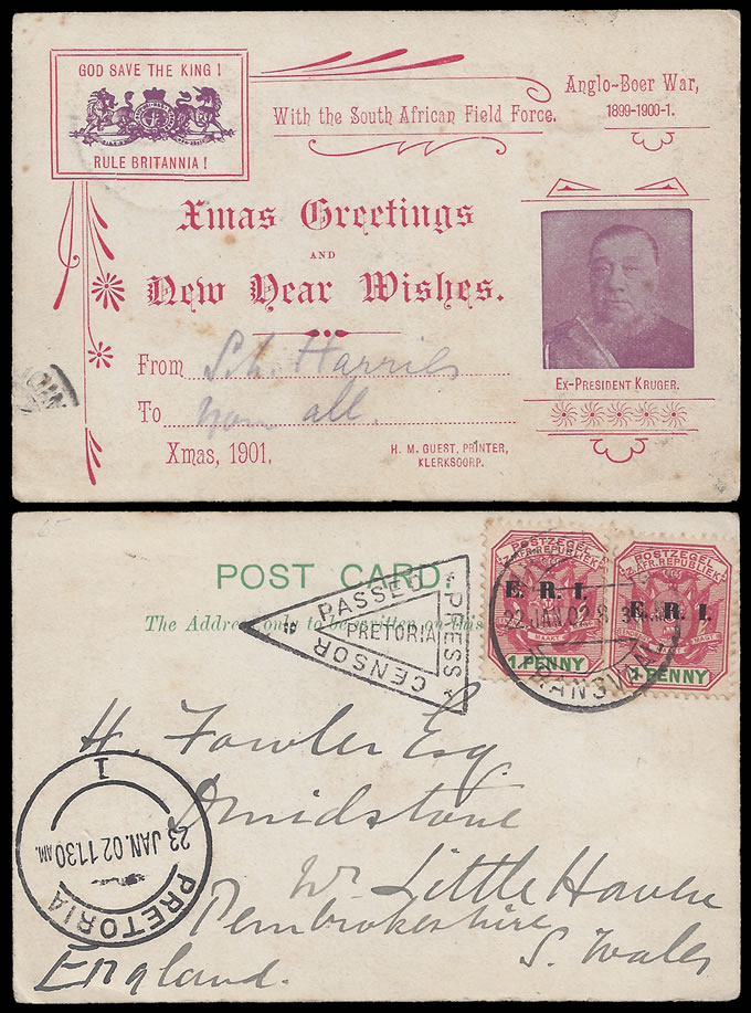 Transvaal 1902 Patriotic Xmas Card, SA Field Force