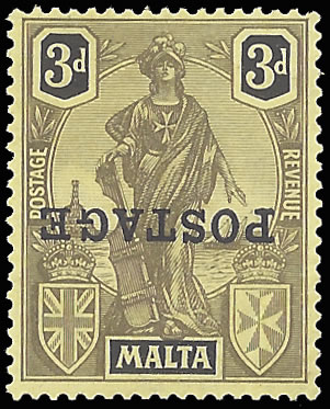 Malta 1926 3d Overprint Inverted