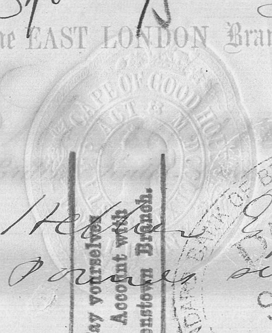 Cape of Good Hope 1882 Cheque, Large Embossed Type I Oval Duty