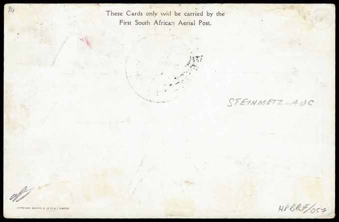 South Africa 1911 Second Flight Card, Kenilworth Date Error