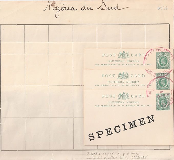 Southern Nigeria 1912 Madagascar UPU KEVII ½d Cards