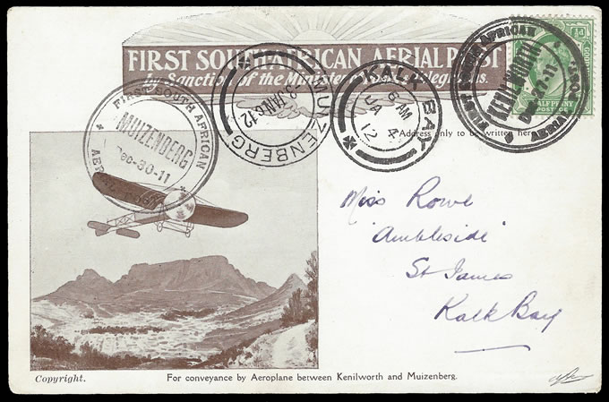South Africa 1911 Second Flight Card, Kenilworth Date Error