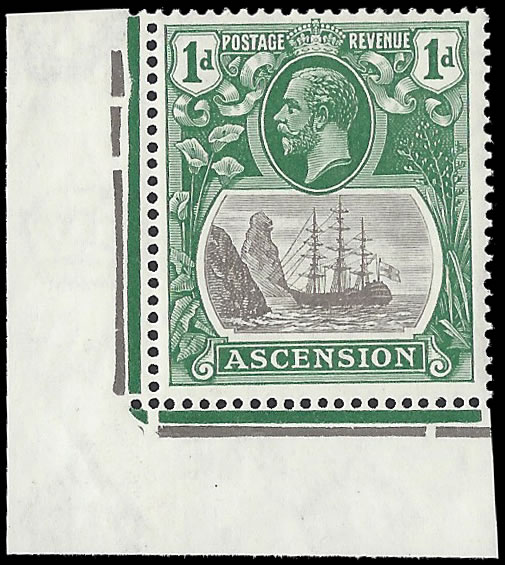 Ascension 1933 Badge Issue 1d Rare Bright Blue-Green Cleft Rock