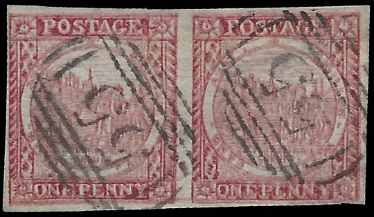 New South Wales 1850 1d Variety Double Impression Pair