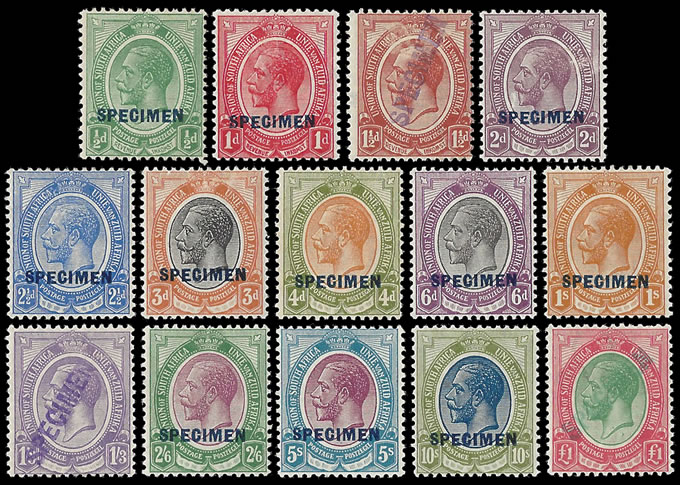 South Africa 1913 KGV ½d - £1 Specimens Complete