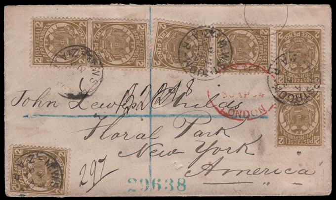 Transvaal 1894 Vurtheim Franking to USA from MWStroom