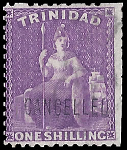 Trinidad 1863 1/- De La Rue File Specimen