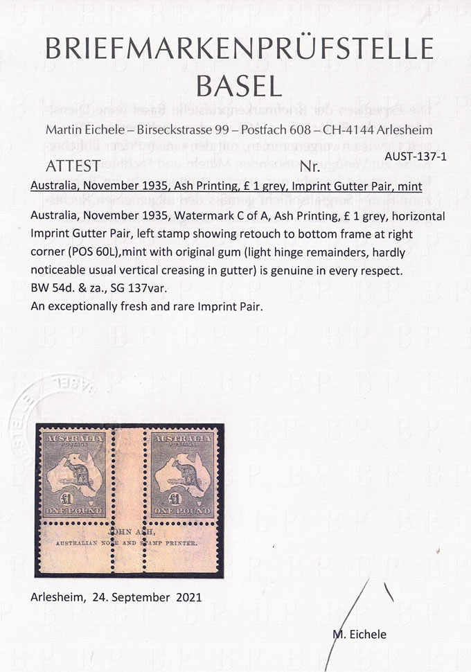 Australia 1935 Kangaroo £1 John Ash Imprint Pair VF/M, Rare