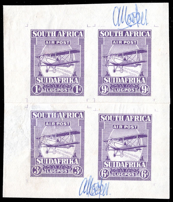 South Africa 1925 Airmails Composite Proof Sheet, Mauve, Signed
