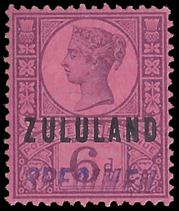 Zululand 1888-93 6d Specimen Type NA1