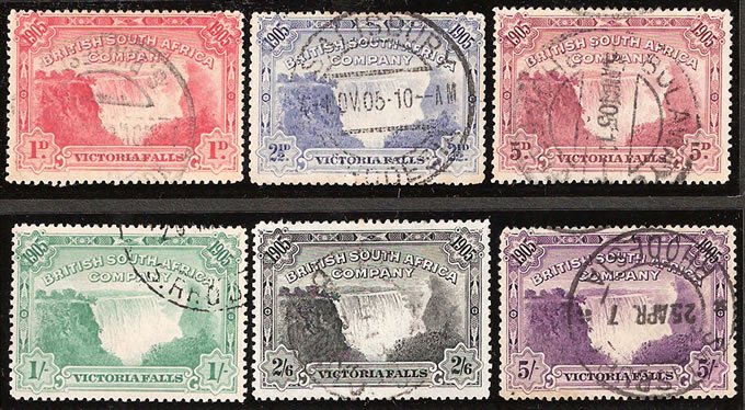 Rhodesia 1905 1d - 5/- Victoria Falls Set Used