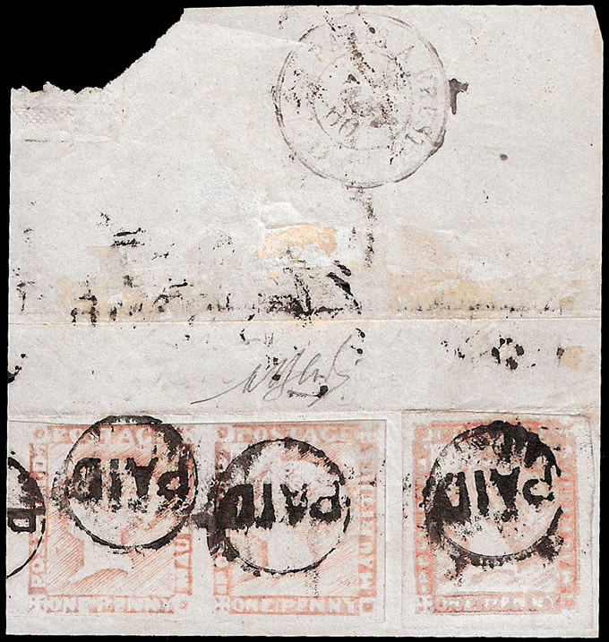 Mauritius 1859 1d Latest Impressions, Three Copies