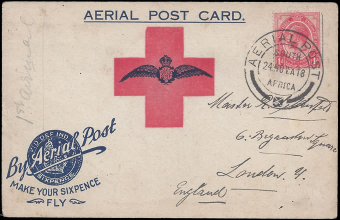 South Africa 1918 Germiston Flight Card, 1d for Overseas Mailing