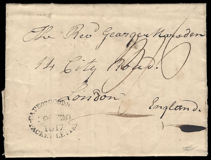 Cape of Good Hope 1817 Packet Letter Oval Datestamp, Rare