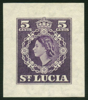 Saint Lucia 1954 QEII 5c Die Proof, Rare