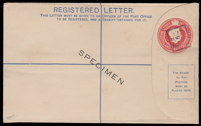 Basutoland 1937 KGVI 4d Envelope Receiving Authority Specimen