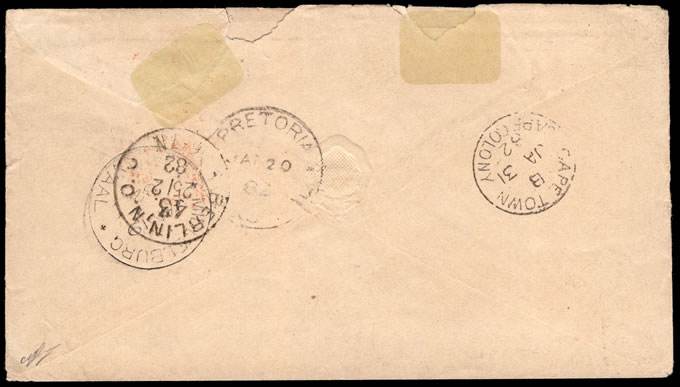Transvaal 1882 QV Bourne 3d Bisect on Letter to Berlin
