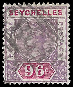 Seychelles 1890 QV 96c with B64 Postmark