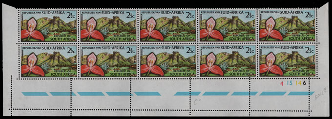 South Africa 1963 2½c Red Disa, Stray Extra Perforations